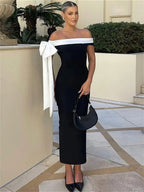 Diagonal Collar Backless Lace - Up Dress