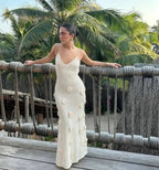 Halter Neck Flower Patchwork Lace - up Maxi Dress