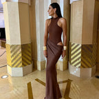 Satin Sleeveless High Neck Dress
