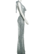 Sequins Crochet Halter Swinging Neck Long Dress