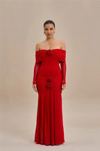 Off - shoulder Strapless Rose Long Sleeve Dress