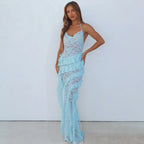 Lace Bodycon Ruffled Backless Summer Dress