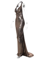Halter Deep V Neck Sleeveless Fishtail Dress