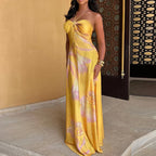 Halter Satin Hollow Slim Floral Dress