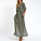 Paola Luxe Long Vintage Dress with Side Slit and High Waist Hen Everyday Edit