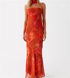 Floral Backless Sleeveless Tube Long Dresses