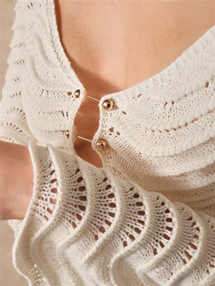 Knit Hollow - Out Loose Patchwork Lace - Up Summer Dress