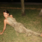 Halter Leopard Embellished Long Dress