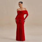 3D Flower - appliqué Mesh Long Sleeve Fishtail Maxi Dress