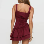 Frill Splice Back Tie up A - Line Hem Lace Up Dress