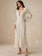 Knit Hollow - Out Loose Patchwork Lace - Up Summer Dress