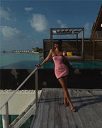 Two - Tone Strapless Ribbed Belt Mini Dress