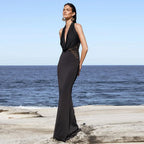 Halter Black Lace Off - shoulder Long Dress