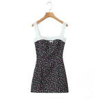 Flower Print Embroidery Lace Slash Collar Mini Dress