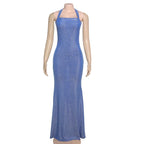 Halter Neck Bodycon Glittering Maxi Dress