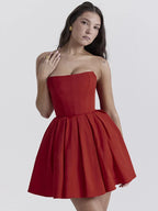 Elegant Strapless Corset A Line Solid Mini Dress