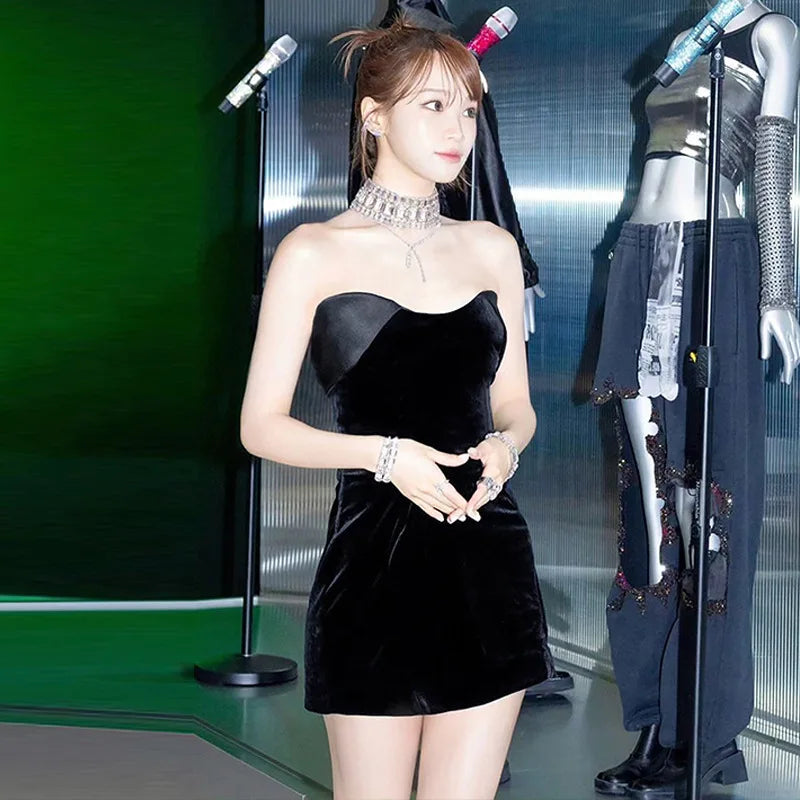 Velvet Off - shoulder Strapless Mini Dress