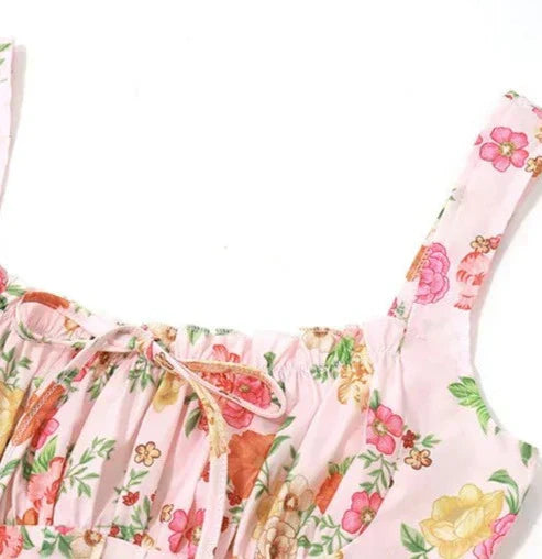 Flower Printed Open Back A - line Corset Mini Dress