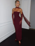 Scarf Collar Strapless Off - shoulder Long Dress