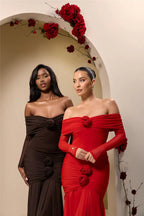 Off - shoulder Strapless Rose Long Sleeve Dress