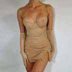 Genoveva Timeless Glitter Mini Dress with Gloves Statement Occasion Edit