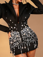 Bella High Waist Spliced Pearls Mini Dress