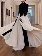 Patchwork White Black Contrast Color Dress