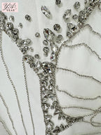 White Beads Diamond Long Sleeve Maxi Dress