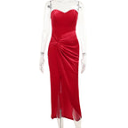 Backless Red Dress Strapless Sleeveless with Slit