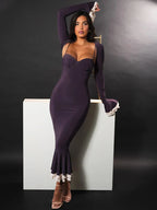 Patchwork Square Collar Evening Fishtail Dress