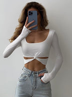 DressBetty - Square Collar Kink Cut Out Tee