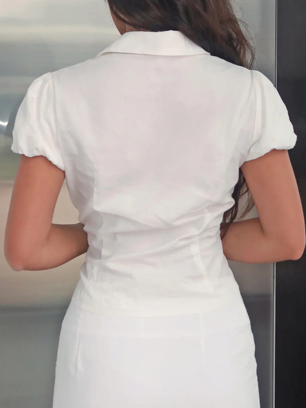 Casual Vneck TurnDown Collar Slim Blouse