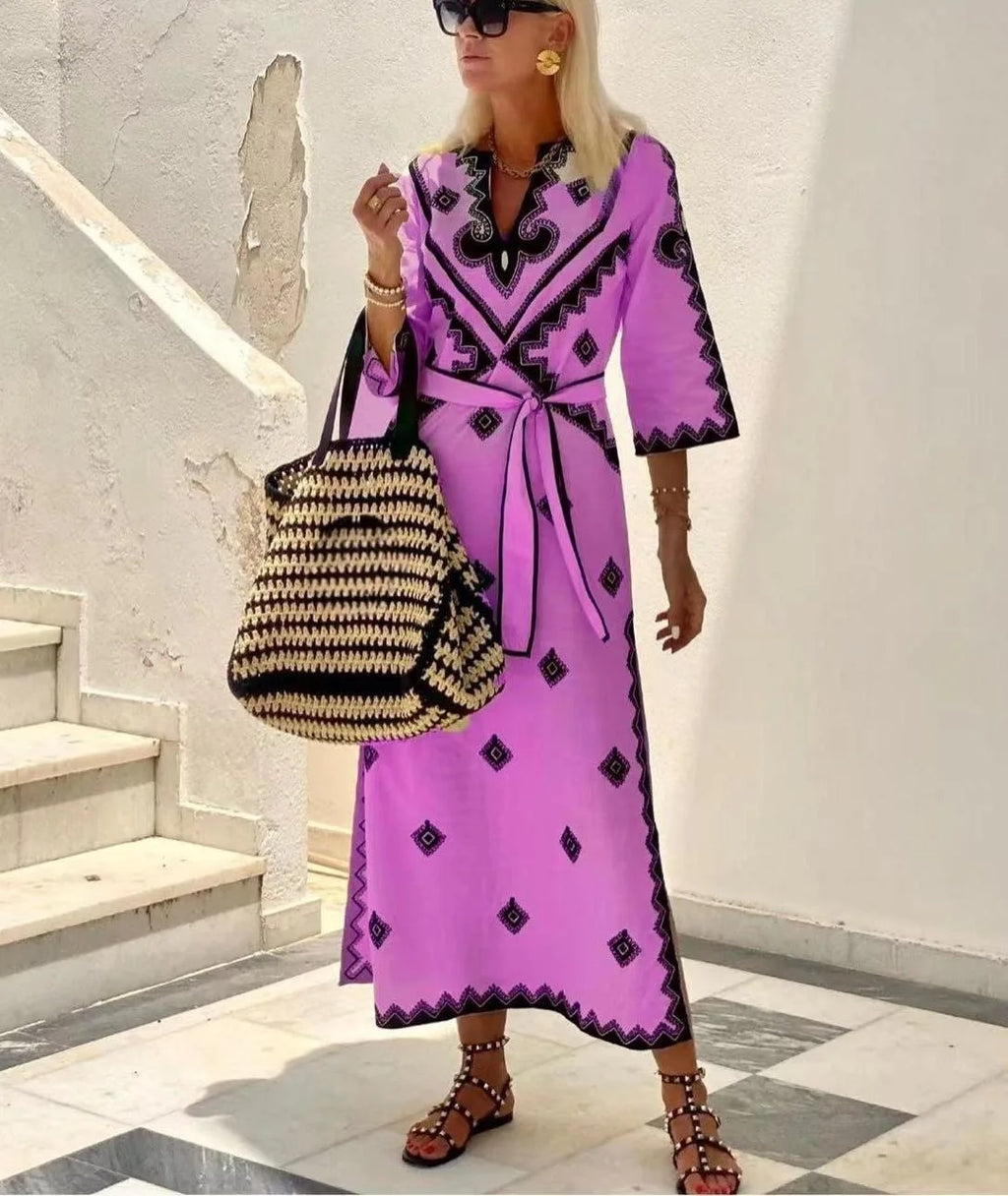 Crisanta Minimalist Loose Fitting Dress with Belt Boutique Collection