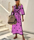 Crisanta Minimalist Loose Fitting Dress with Belt Boutique Collection