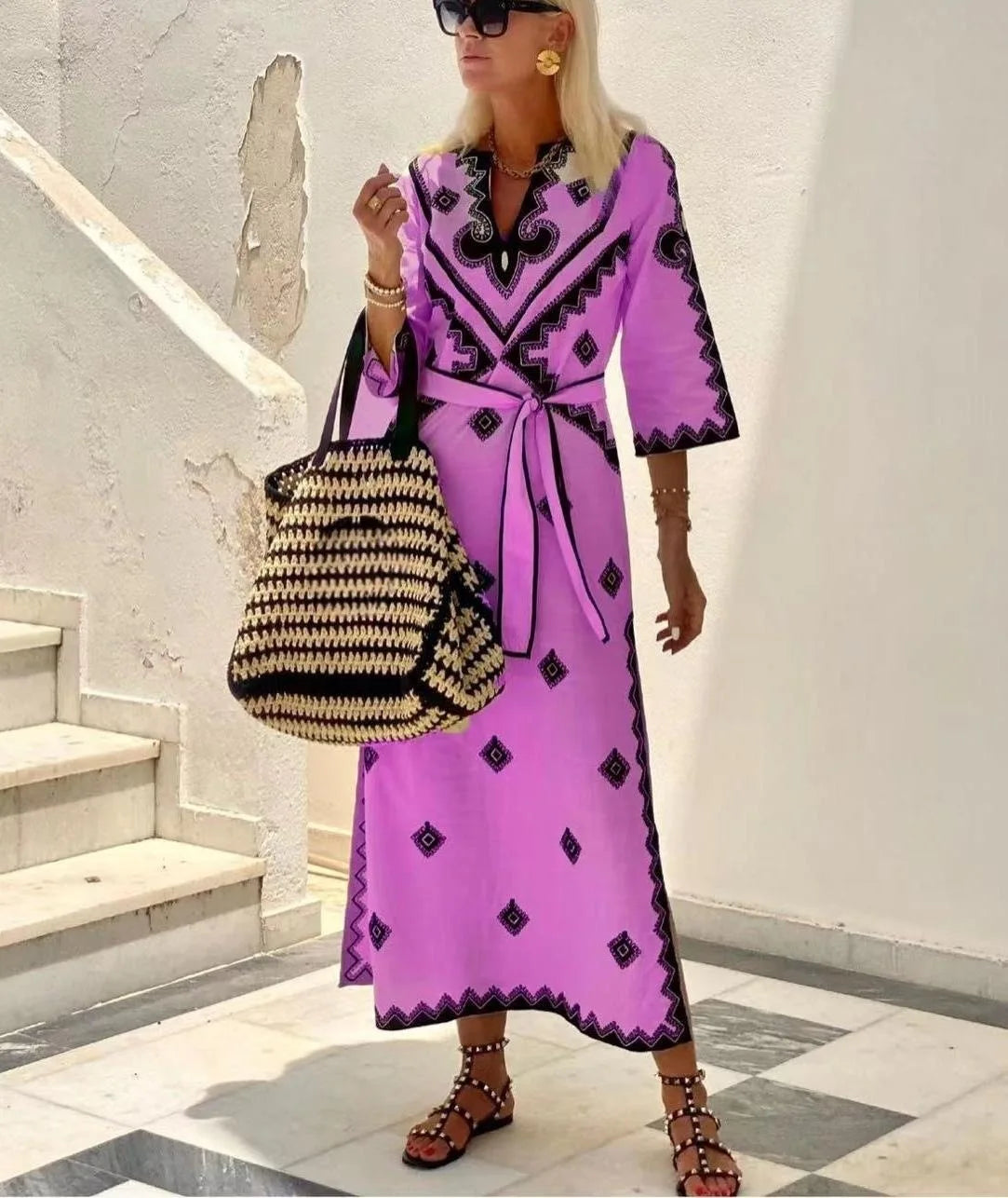 Crisanta Minimalist Loose Fitting Dress with Belt Boutique Collection
