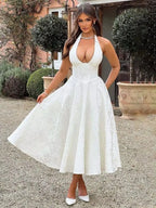 Bow Backless Jacquard A Line Mini Dress