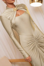 Long Sleeved Pleated Hollowed Out Maxi Dress