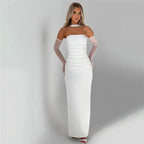 Mesh Sleeve Off - shoulder Long Dress