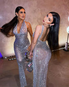 Halter Neck Backless Glitter Long Dress