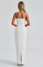 Scarf Collar Strapless Off - shoulder Long Dress