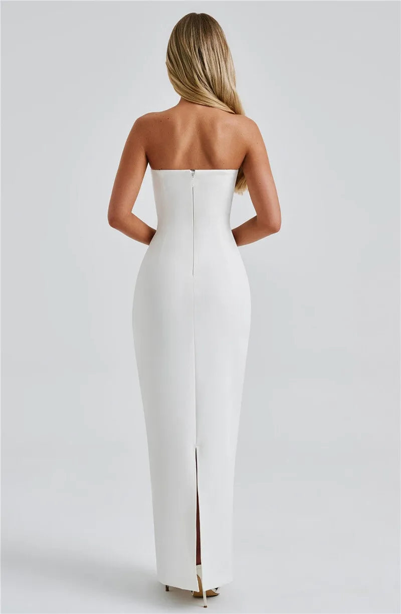 Scarf Collar Strapless Off - shoulder Long Dress