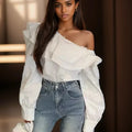 Vintage Off-Shoulder Ruffled White Blouse