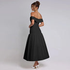 Slash Neck Off Shoulder Solid Dress
