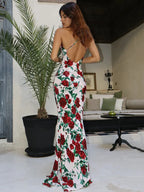 Halter Backless High Waist Floral Dress