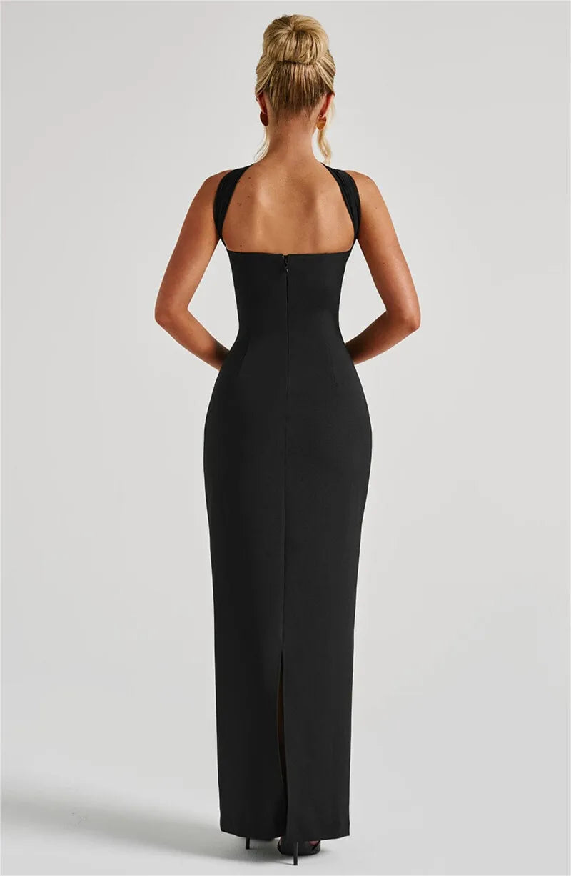 Scarf Collar Strapless Off - shoulder Long Dress