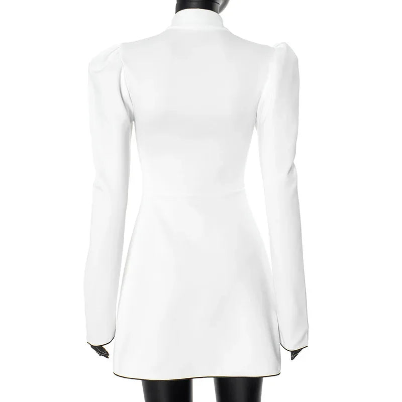 Women's Lace - Up White V - Neck A - Line Short Dress