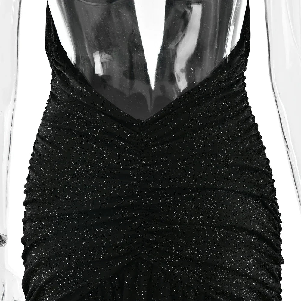 Glitter Bright Silk High Slit Halter Dress