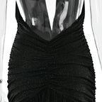 Glitter Bright Silk High Slit Halter Dress
