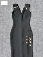 Sleeveless V Neck Bandage Long Dress