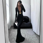 Black Fishtail Dress Dramatic Style with Butterfly